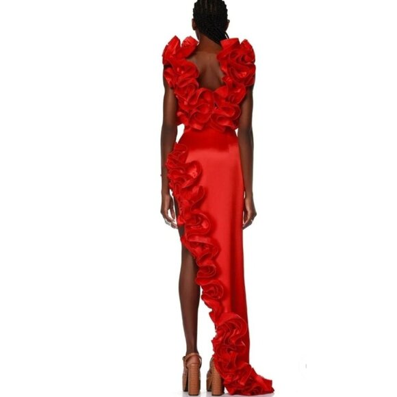 Sexy Glamorous Luxury Runway Party Outfit Ruffles Bodysuit Top Skirt Dress Cover - Picture 6 of 16